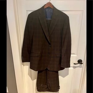 Paul Fredrick 100% Wool Brown/Blue Plaid Suit